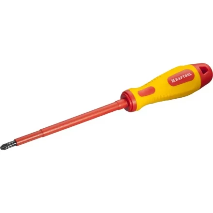 Отвертка KRAFTOOL, высоковольтная, Cr-Mo-V стержень, двухкомпонент. маслобензостойкая рукоятка, PH №3, 150мм 250084-3-150 купить в Ижевске