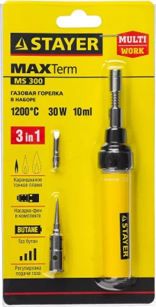 Газовая горелка STAYER &quot;MASTER&quot;, 3в1, регулировка пламени, 2 насадки, 1200С 55506-H4 купить в Ижевске