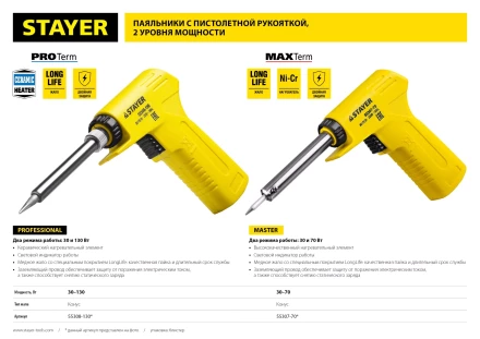 Паяльник с пистолетной пластмассовой рукояткой, STAYER &quot;MASTER&quot; MAXTerm, 55307-70, 30 - 70 Вт, конус 55307-70 купить в Ижевске