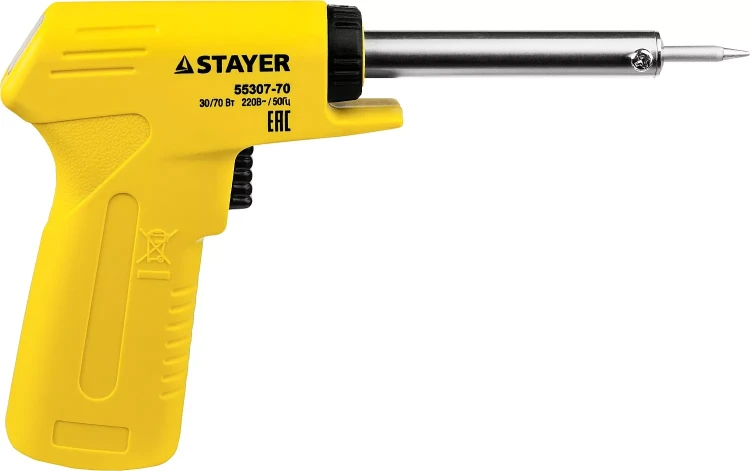 Паяльник с пистолетной пластмассовой рукояткой, STAYER "MASTER" MAXTerm, 55307-70, 30 - 70 Вт, конус 55307-70 купить в Ижевске