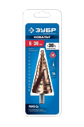 ЗУБР КОБАЛЬТ 6-38мм, 12 ступеней, винтовая проточка, сверло ступенчатое, ПРОФЕССИОНАЛ (29674-6-38-12) купить в Ижевске
