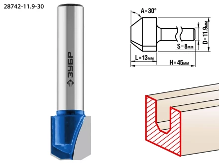 ЗУБР 11.9 x 13 мм, фреза пазовая фасонная №3, Профессионал (28742-11.9-30) купить в Ижевске