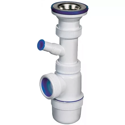 Сифон ЗУБР &quot;ЭКСПЕРТ&quot; колбовый для моек и раковин, выпуск - нержавеющая чашка, отвод для стиральной машины 51817 купить в Ижевске