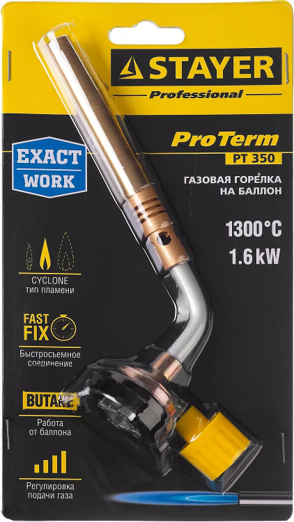 Газовая горелка "ProTerm" на баллон, STAYER "PROFESSIONAL" 55586, регулировка пламени, вихревое пламя, цанговое соединение, 1300С 55586 купить в Ижевске
