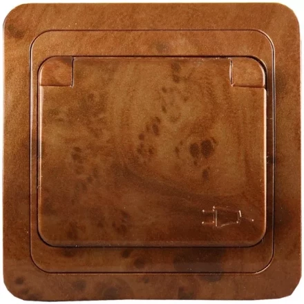 Розетка СВЕТОЗАР "ГАММА" с заземлением, одинарная с крышкой, цвет орех, 16А/~250В SV-54110-N купить в Ижевске