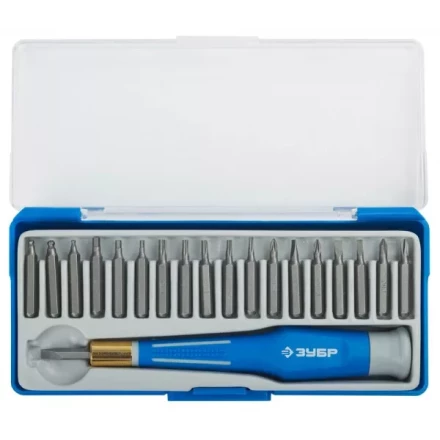 Набор ЗУБР Отвертка &quot;ЭКСПЕРТ&quot; для точных работ, CR-V, двухкомпонентная рукоятка,сменные биты, 20предметов 25622-H20 купить в Ижевске