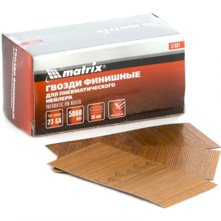 Гвозди финишные шпильки 23GA для пн. нейлера финишного диам. 0,64 мм длина -25 мм,5000 шт MATRIX 57679 купить в Ижевске