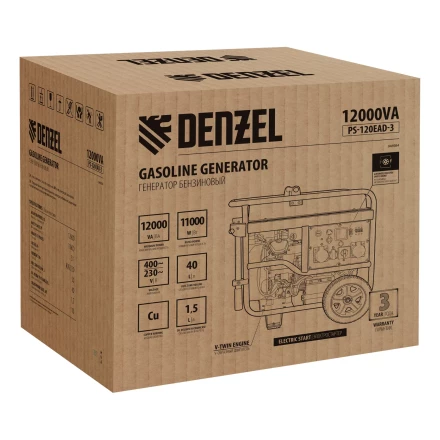 Генератор бензиновый Denzel PS-120EAD-3, 12 кВт,230/400 В, 40л, разъём ATS,перекл.режима,эл.старт купить в Ижевске