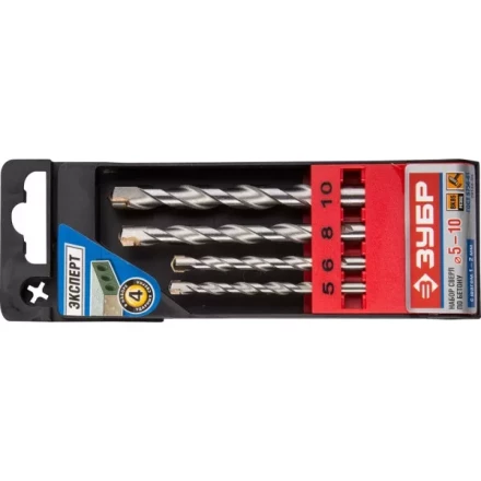 Набор ЗУБР Сверла по бетону ударные, 5-6-8-10 мм, пластиковый бокс, 4 шт 29140-H4 купить в Ижевске