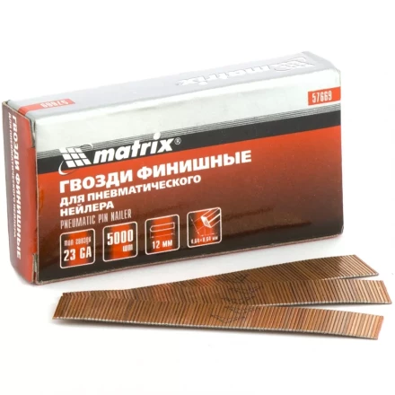 Гвозди финишные  23GA для пневматического нейлера  диаметр 0,64 мм длина 12 мм, 5000 шт MATRIX 57669 купить в Ижевске