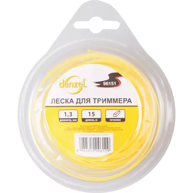 Леска для триммера квадратная, 1,3мм х 15м  Denzel Россия 96151 купить в Ижевске