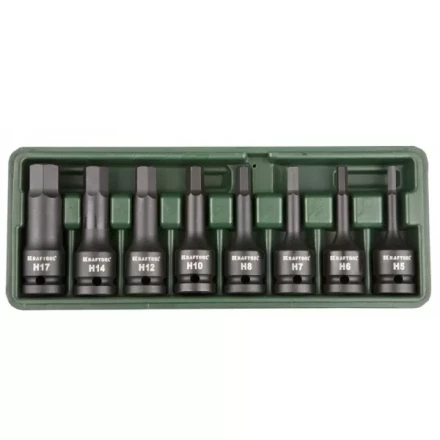 Торцовые головки KRAFTOOL &quot;INDUSTRIE QUALITAT&quot; ударные в наборе, (1/2&quot;), Cr-Mo, фосфат., HEX, H5-H17, 8 шт. 27950-H8 купить в Ижевске