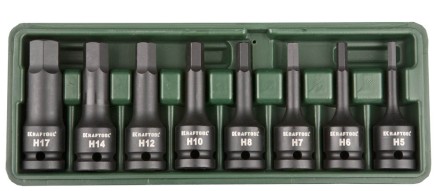 Торцовые головки KRAFTOOL &quot;INDUSTRIE QUALITAT&quot; ударные в наборе, (1/2&quot;), Cr-Mo, фосфат., HEX, H5-H17, 8 шт. 27950-H8 купить в Ижевске