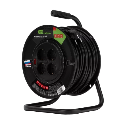 Удлинитель силовой на кабельной катушке, ПВС, 50 м, 4 розетки, 16А, тип УХз16, Россия Сибртех 96046 купить в Ижевске
