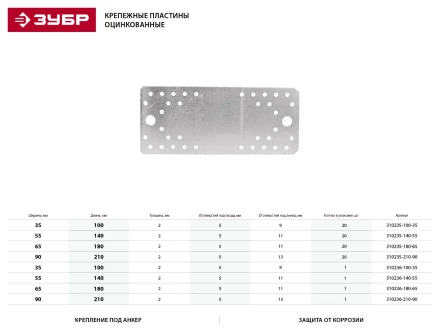 Крепежная пластина ЗУБР &quot;МАСТЕР&quot;, 180х65мм, 1шт 310236-180-65 купить в Ижевске