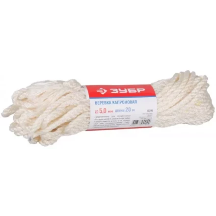 Веревка ЗУБР капроновая, d=5,0 мм, 20 м, 270 кгс, 9 ктекс 50205 купить в Ижевске