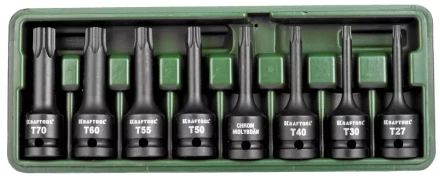 Торцовые головки KRAFTOOL &quot;INDUSTRIE QUALITAT&quot; ударные в наборе, (1/2&quot;), Cr-Mo, фосфат., TORX, T27-T70, 8 шт. 27952-H8 купить в Ижевске
