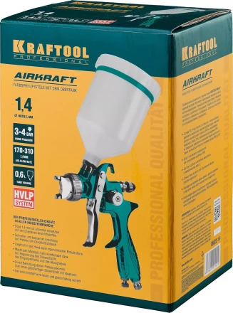 Краскопульт пневматический KRAFTOOL AirKraft, HVLP, c верхним бачком, 1,4мм 06522-1.4 купить в Ижевске