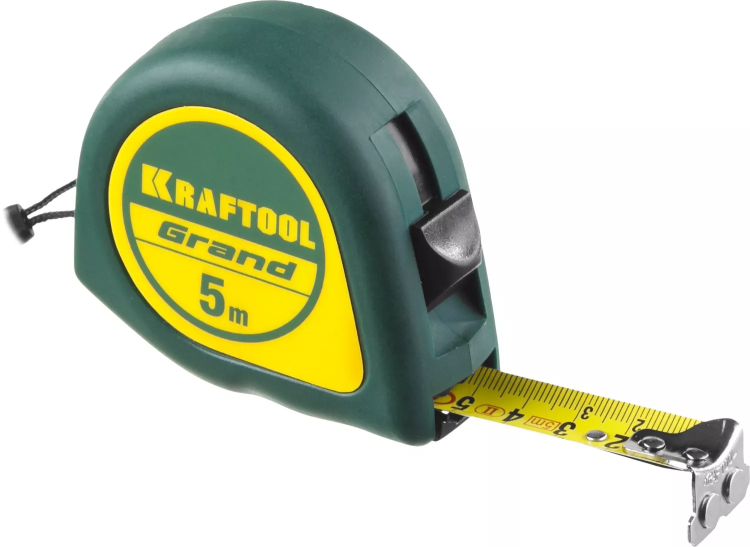 Рулетка KRAFTOOL GRAND, обрезиненный пластиковый корпус, 5м/19мм 34022-05-19 купить в Ижевске