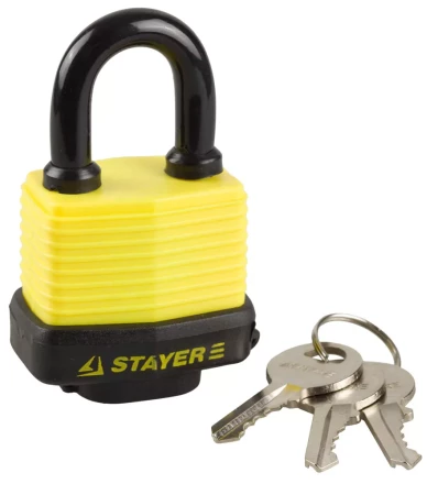 Замок STAYER &quot;MASTER&quot; навесной, всепогодный, пластиковая защита корпуса, с закаленной дужкой,на карточке, 50мм 37140-40 купить в Ижевске