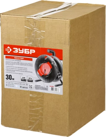 Удлинитель ЗУБР &quot;МАСТЕР&quot; на катушке, ПВС 2х1кв мм, 1 гнездо, макс мощн 2200Вт, 30м 55075-30 купить в Ижевске