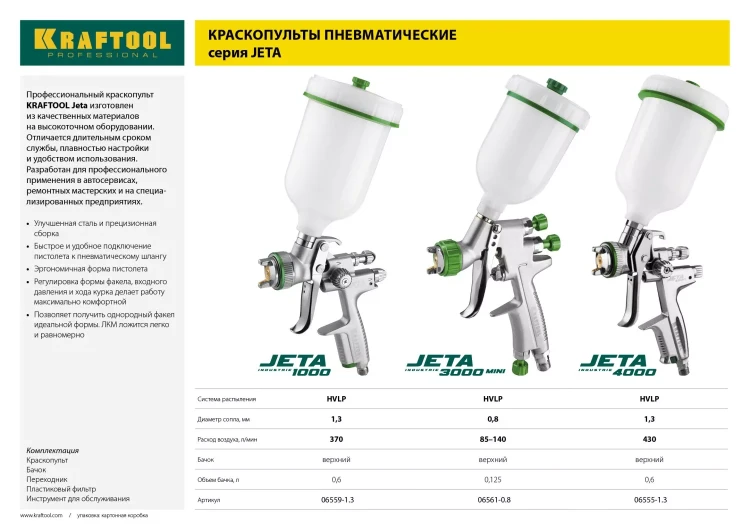 Краскопульт пневматический KRAFTOOL "PRO" Jeta 4000, HVLP, c верхним бачком, 1,3мм 06555-1.3 купить в Ижевске