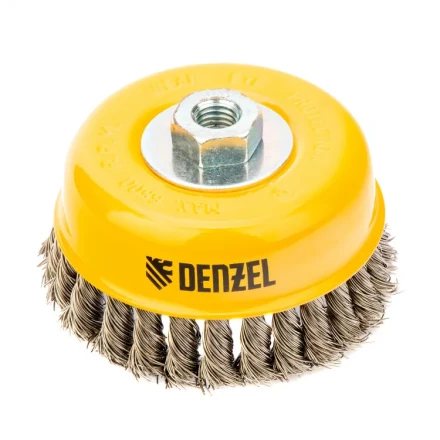 Щетка для УШМ 125 мм Чашка крученая нержавеющая проволока 0.5 мм М14 Denzel 746273 купить в Ижевске