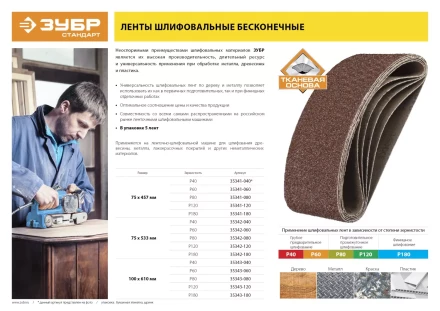 Лента шлифовальная бесконечная ЗУБР &quot;СТАНДАРТ&quot; на тканевой основе, для ЛШМ, P60, 75х457мм, 5 шт 35341-060 купить в Ижевске