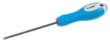 Отвертка ЗУБР, Cr-V сталь, трехкомпонентная рукоятка, цветовая индикация типа шлица, SL, 4,0x100мм 25251-4.0-100 купить в Ижевске