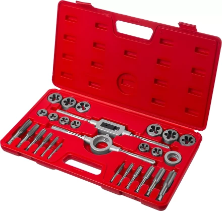 Набор ЗУБР &quot;МАСТЕР&quot; с металлорежущим инстр., метчики однопроходные и плашки М5-М16, оснастка - в пластик. боксе, 27пред. 28123-H27 купить в Ижевске