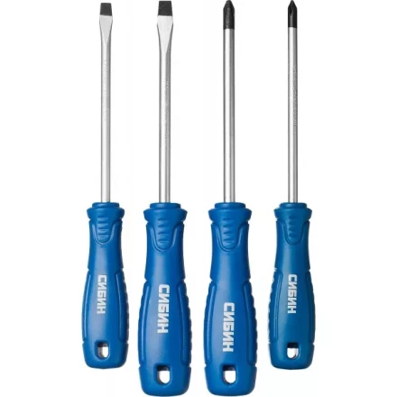 Набор: Отвертки СИБИН 25084 с закаленным стержнем, маслобензостойкая рукоятка, в блистере, 4 предмета 25084 купить в Ижевске