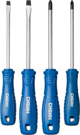 Набор: Отвертки СИБИН 25084 с закаленным стержнем, маслобензостойкая рукоятка, в блистере, 4 предмета 25084 купить в Ижевске