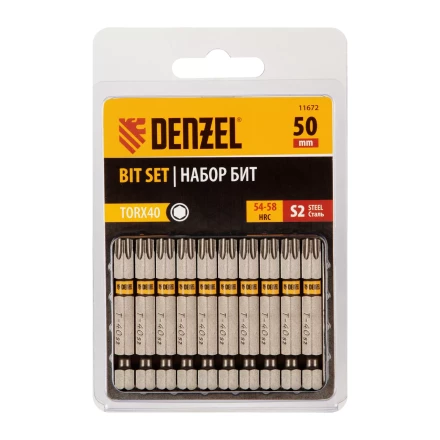 Бита TX 40х50, сталь S2, шестигранный профиль, 10 шт. Е 6,3 Denzel 11672 купить в Ижевске