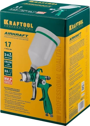 Краскопульт пневматический KRAFTOOL AirKraft, HVLP, с верхним бачком, 1,7мм 06522-1.7 купить в Ижевске