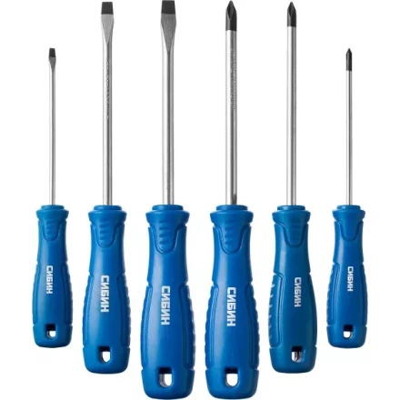 Набор: Отвертки СИБИН 25086 с закаленным стержнем, маслобензостойкая рукоятка, в блистере, 6 предметов 25086 купить в Ижевске