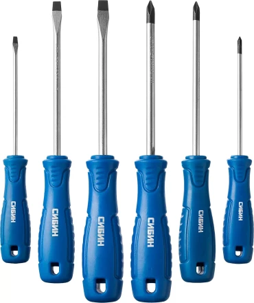 Набор: Отвертки СИБИН 25086 с закаленным стержнем, маслобензостойкая рукоятка, в блистере, 6 предметов 25086 купить в Ижевске