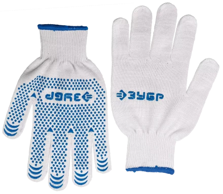 ЗУБР ТОЧКА+, S-M, х/б перчатки с покрытием из ПВХ-геля, противоскользящие, точки увеличенного размера, 13 класс, Профессионал (11451-S) купить в Ижевске