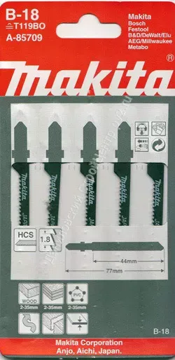 Пилка для лобзика Makita A-85709 ( 5 шт.) HCS 77х1,8 мм рез-35 мм  крив.пропил купить в Ижевске