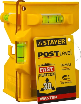 Уровень-угольник STAYER "MASTER" "POSTLevel" пластмассовый с магнитом, 3 ампулы 3456_z01 купить в Ижевске
