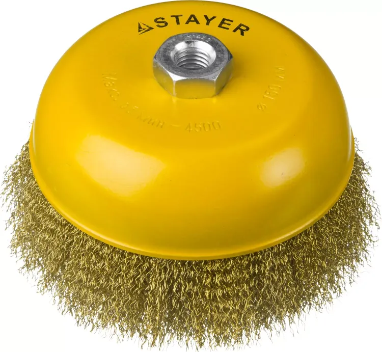 STAYER "PROFESSIONAL". Щетка чашечная для УШМ, витая стальная латунированная проволока 0,3мм, 150ммхМ14 35125-150 купить в Ижевске