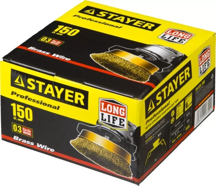 STAYER &quot;PROFESSIONAL&quot;. Щетка чашечная для УШМ, витая стальная латунированная проволока 0,3мм, 150ммхМ14 35125-150 купить в Ижевске