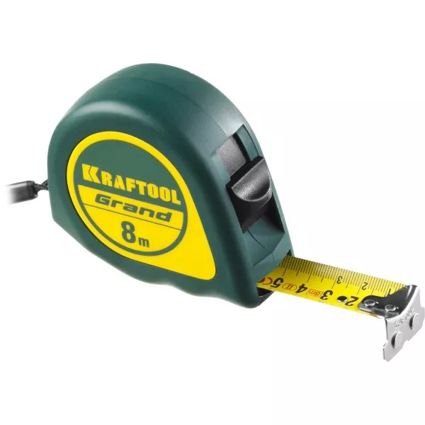 Рулетка KRAFTOOL GRAND, обрезиненный пластиковый корпус, 8м/25мм 34022-08-25 купить в Ижевске