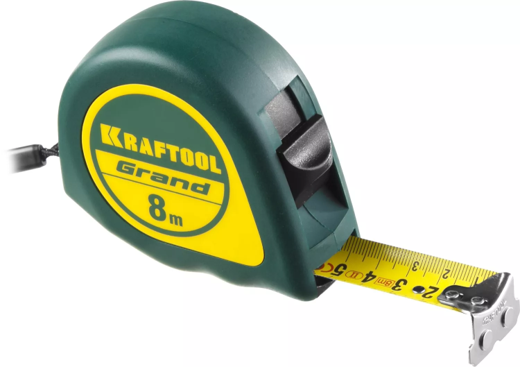 Рулетка KRAFTOOL GRAND, обрезиненный пластиковый корпус, 8м/25мм 34022-08-25 купить в Ижевске