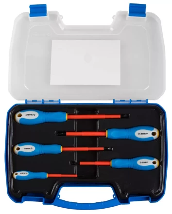 ЗУБР. Набор: Отвертки диэлектрические, 2-комп. рукоятка, до 1000 В, хромованадиевая сталь, 5 предметов 25263-H5 купить в Ижевске