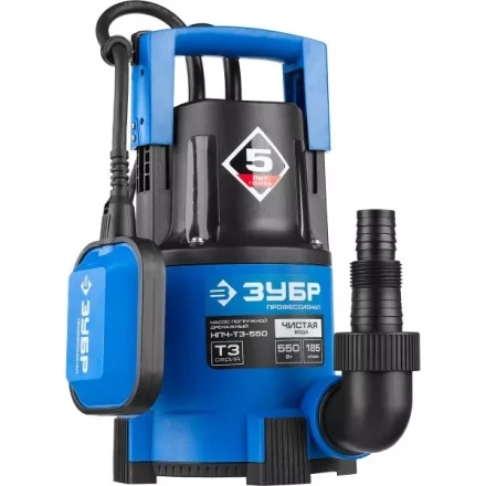 Насос ЗУБР &quot;ПРОФЕССИОНАЛ&quot; Т3 погружной дренажный для чистой воды (d пропускаемых частиц до 5мм), 550Вт, пропускная способность 185л/мин, напор 8,5м НПЧ-Т3-550 купить в Ижевске