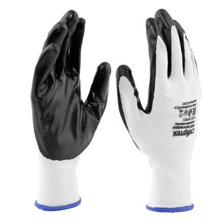 Перчатки полиэфирные с черным нитрильным покрытием, размер 9, 13 класс вязки// Сибртех 678635 купить в Ижевске