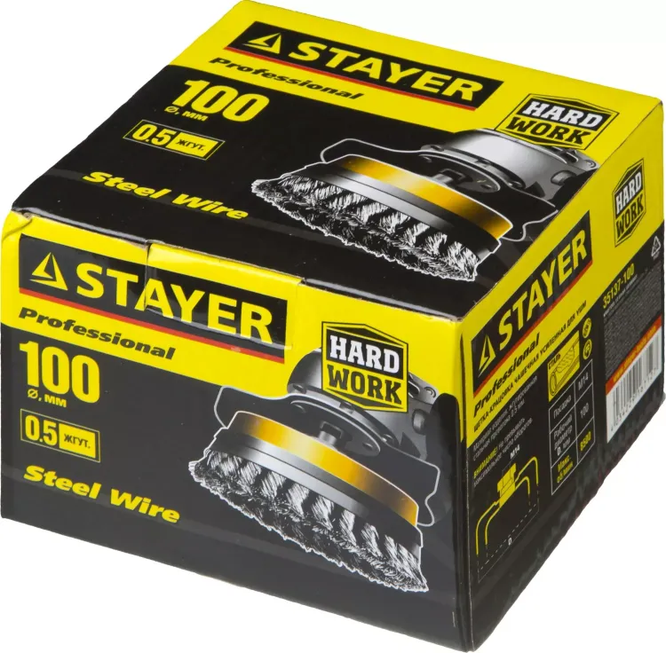 STAYER "PROFESSIONAL". Щетка чашечная усиленная для УШМ, жгутированная стальная проволока 0,5мм, 100ммхМ14 35137-100 купить в Ижевске