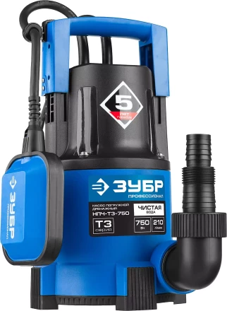 Насос ЗУБР &quot;ПРОФЕССИОНАЛ&quot; Т3 погружной дренажный для чистой воды (d пропускаемых частиц до 5мм), 750Вт, пропускная способность 210л/мин, напор 8,5м НПЧ-Т3-750 купить в Ижевске