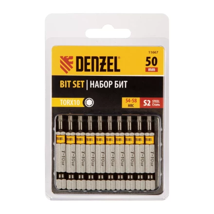 Бита TX 10х50, сталь S2, шестигранный профиль, 10 шт. Е 6,3 Denzel 11667 купить в Ижевске