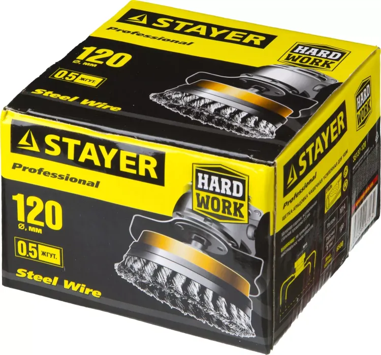 STAYER "PROFESSIONAL". Щетка чашечная усиленная для УШМ, жгутированная стальная проволока 0,5мм, 120ммхМ14 35137-120 купить в Ижевске